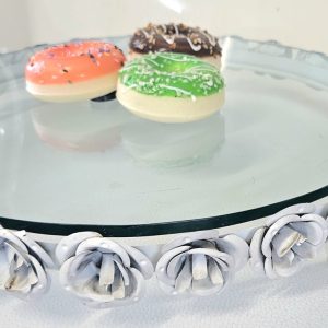 Metal Rose rim cake stand with glass top